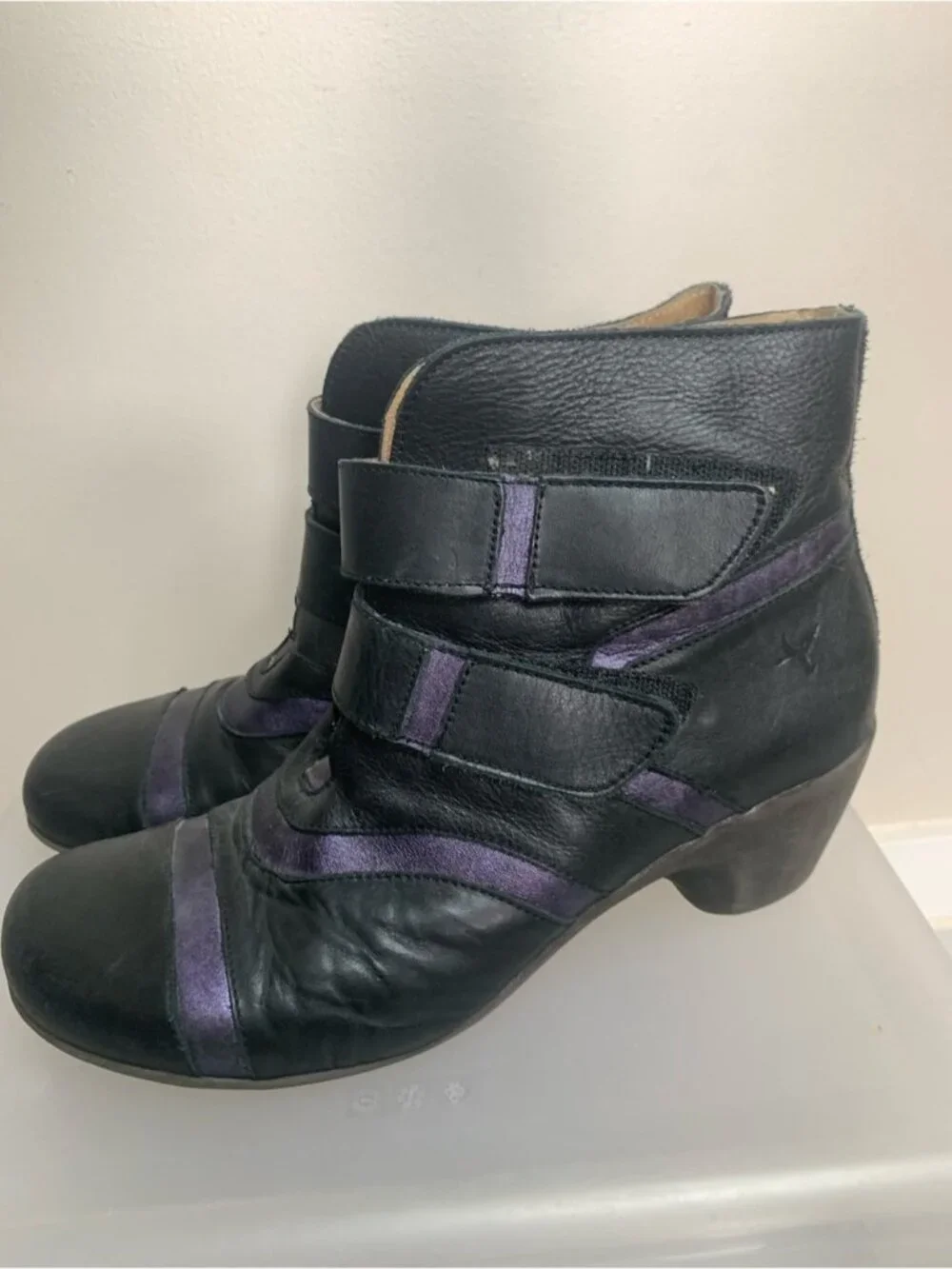 Portofino Black Purple Strap Leather Booties 42